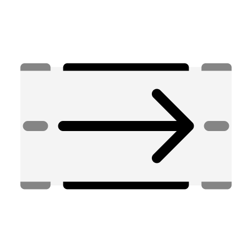 A rectangle where the left and right sides are both open. Inside is a black arrow pointing rightwards. Both behind and in front of it there are faded lines representing other arrows continuing outside view.
